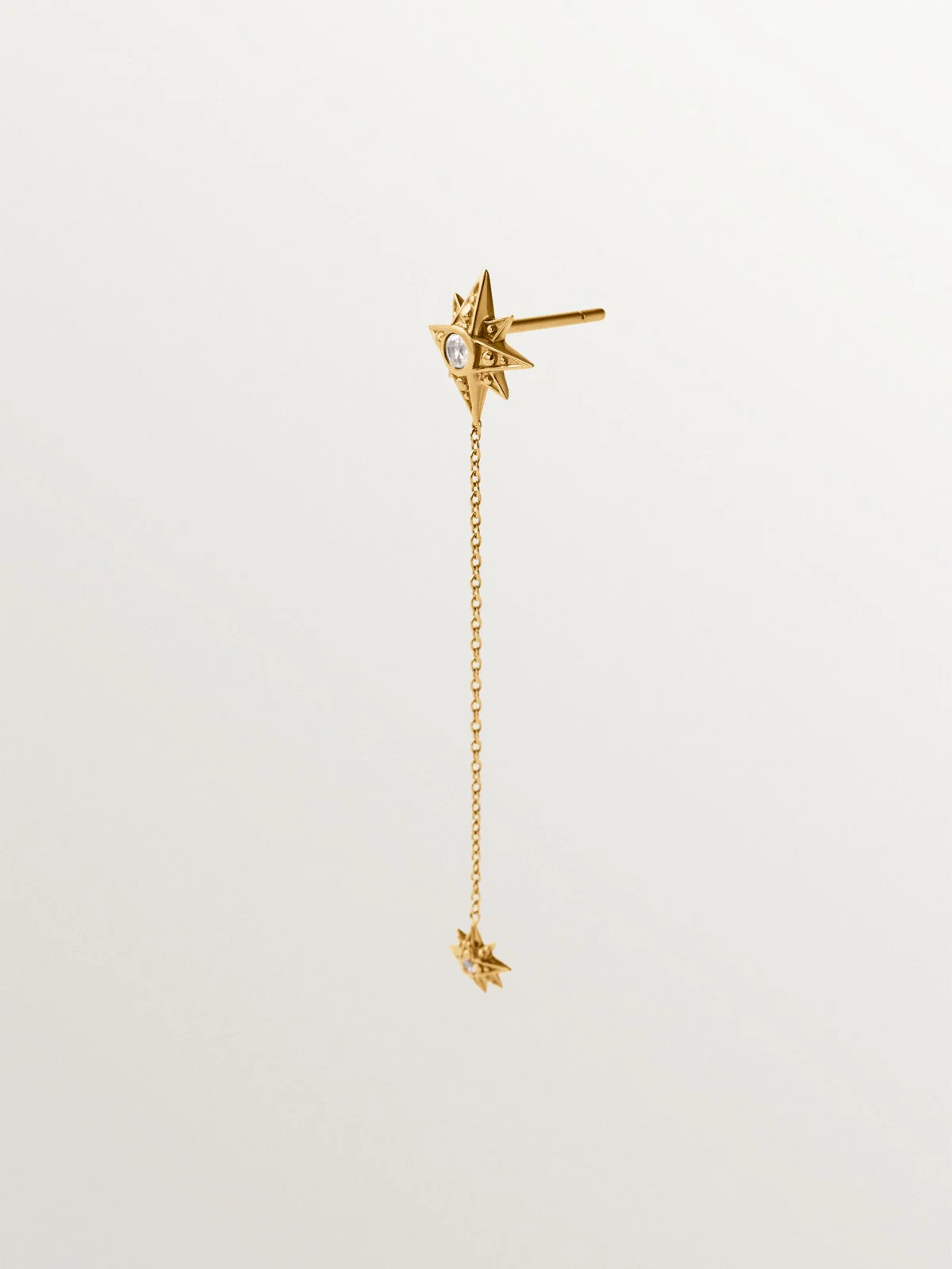 Pendiente individual largo de plata 925 bañada en oro amarillo de 18K con estrellas y topacios blancos - Image 3