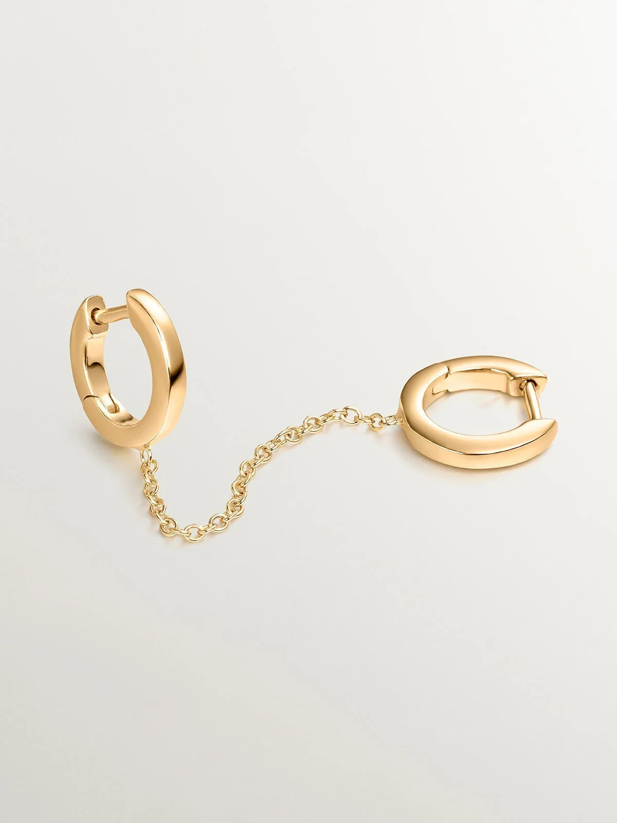 Pendiente individual trepador de plata 925 bañada en oro amarillo de 18K con doble aro - Image 3