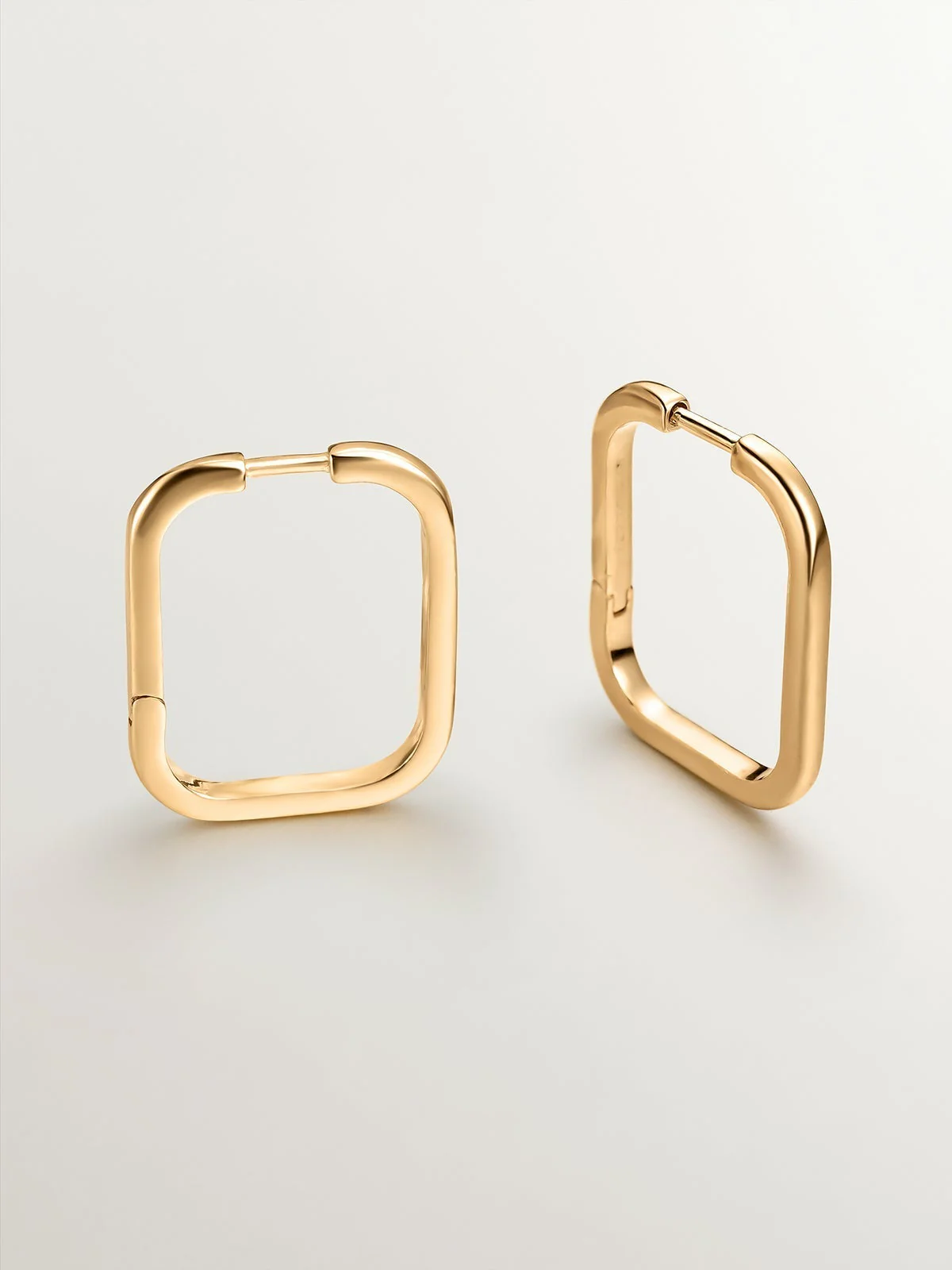 Pendientes de aro cuadrados grandes de plata 925 bañada en oro amarillo de 18K