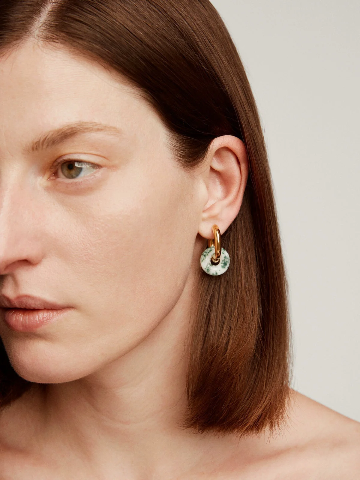 Pendientes de aro de plata 925 bañada en oro amarillo de 18K con ágata verde - Image 2