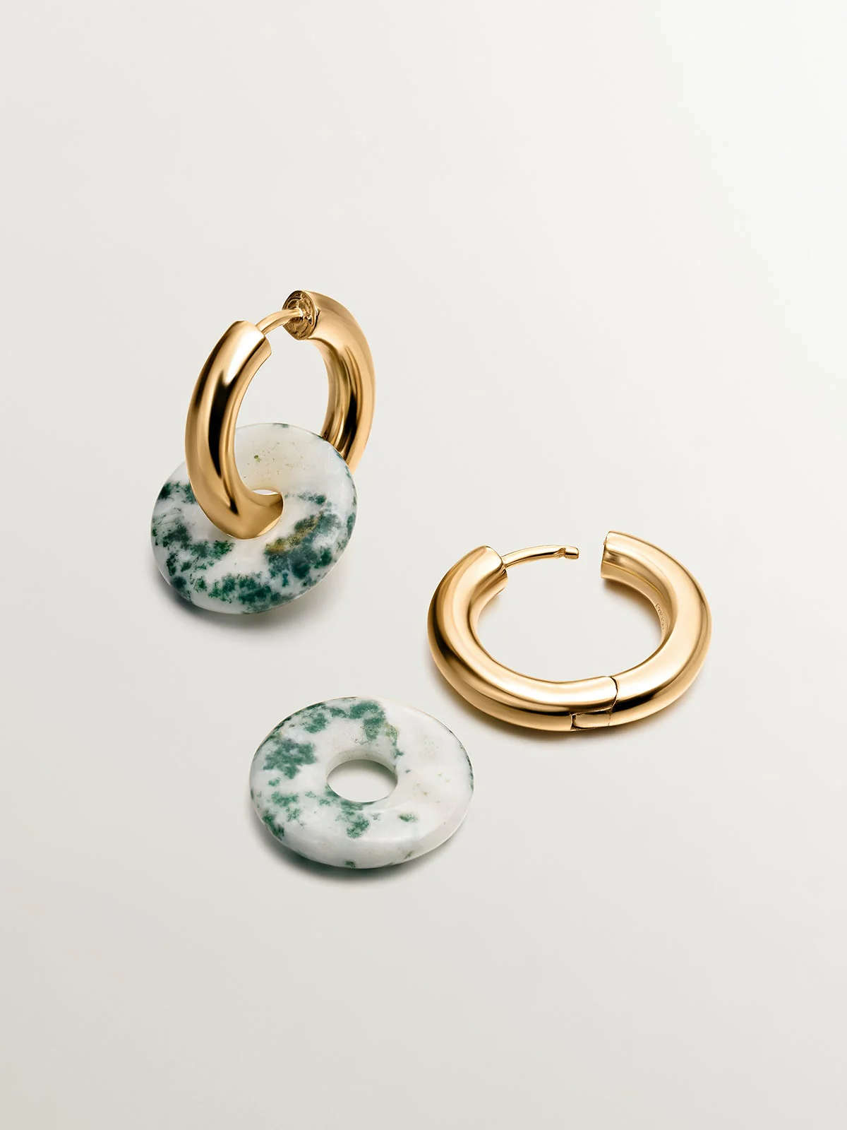 Pendientes de aro de plata 925 bañada en oro amarillo de 18K con ágata verde - Image 3