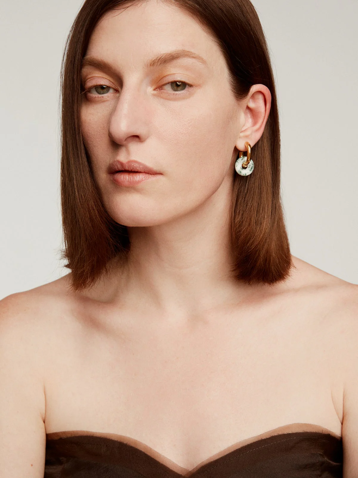 Pendientes de aro de plata 925 bañada en oro amarillo de 18K con ágata verde - Image 4