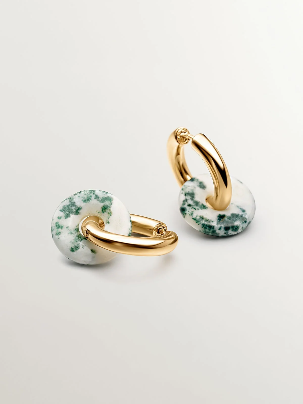 Pendientes de aro de plata 925 bañada en oro amarillo de 18K con ágata verde - Image 5