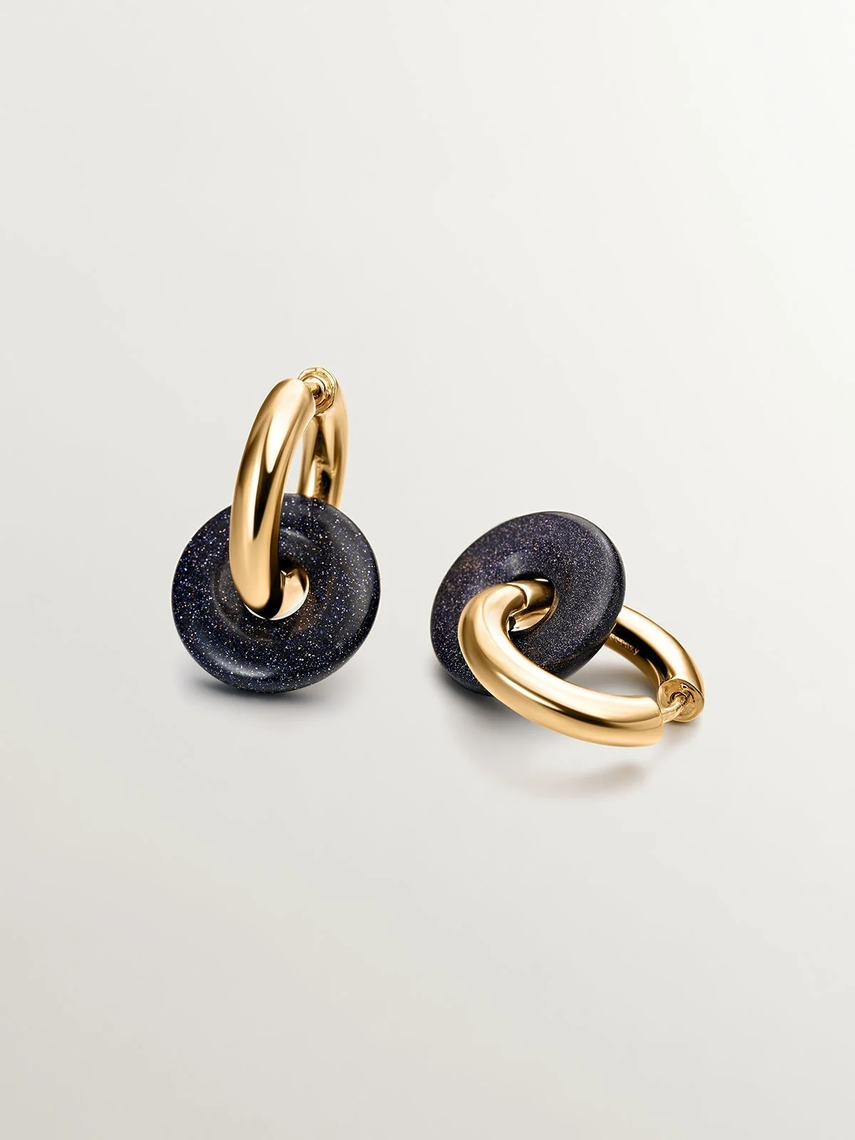 Pendientes de aro de plata 925 bañada en oro amarillo de 18K con arenisca azul - Image 3