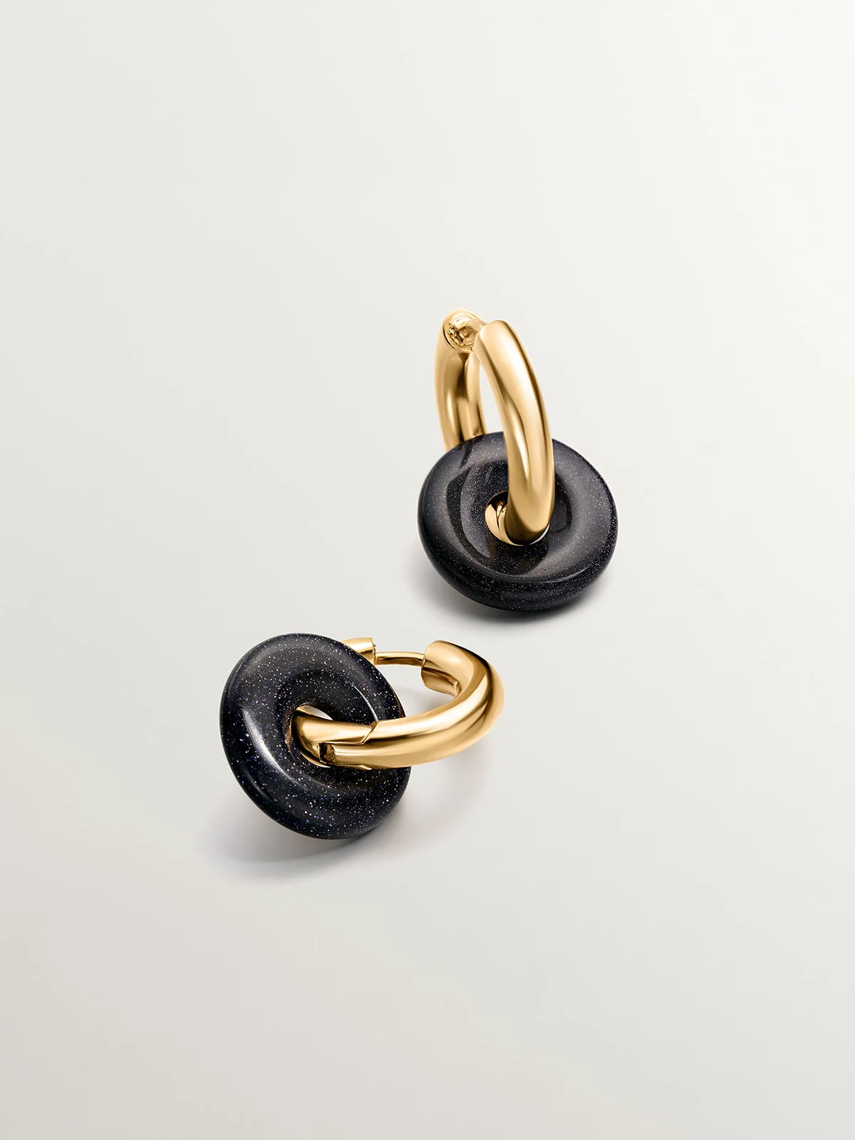 Pendientes de aro de plata 925 bañada en oro amarillo de 18K con arenisca azul - Image 5