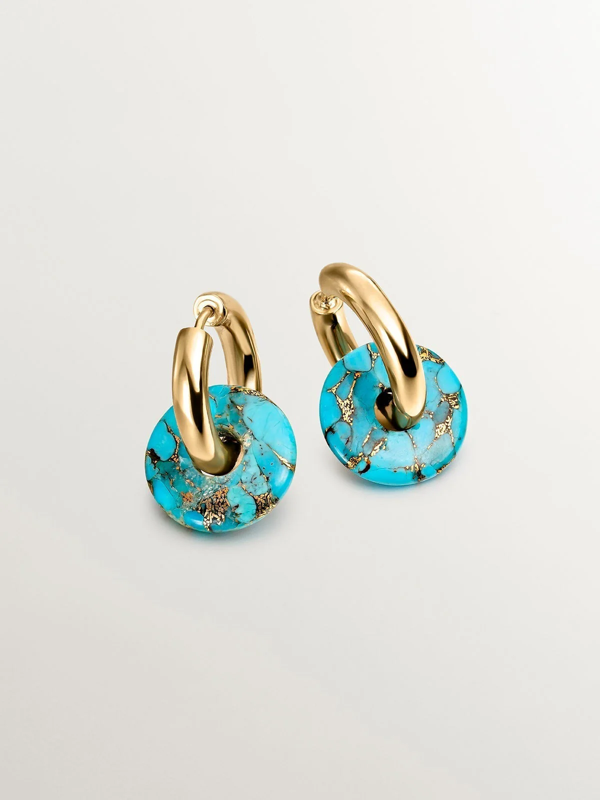 Pendientes de aro de plata 925 bañada en oro amarillo de 18K con turquesa