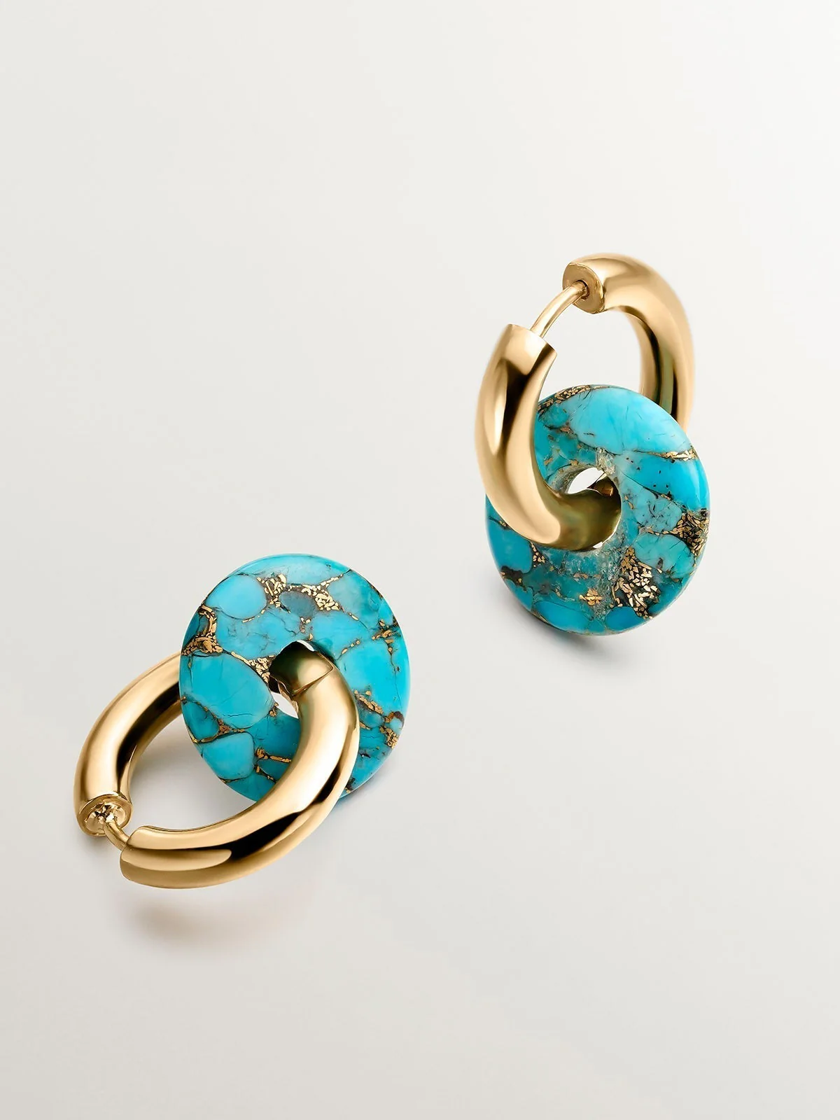 Pendientes de aro de plata 925 bañada en oro amarillo de 18K con turquesa - Image 4