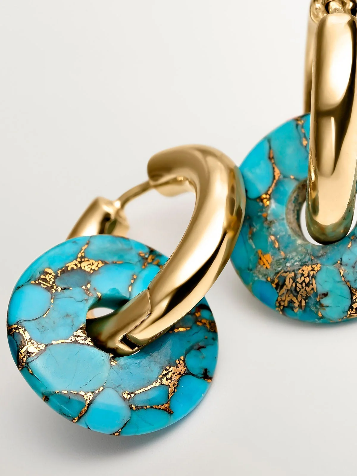 Pendientes de aro de plata 925 bañada en oro amarillo de 18K con turquesa - Image 7