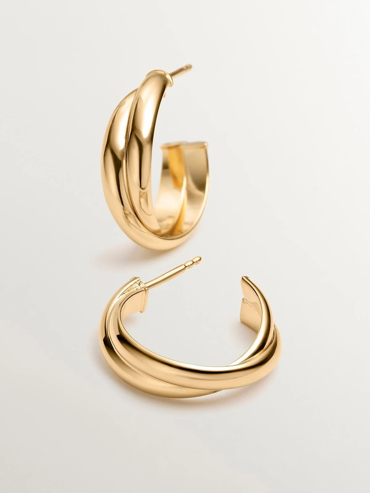 Pendientes de aro doble medianos de plata 925 bañada en oro amarillo de 18K - Image 3