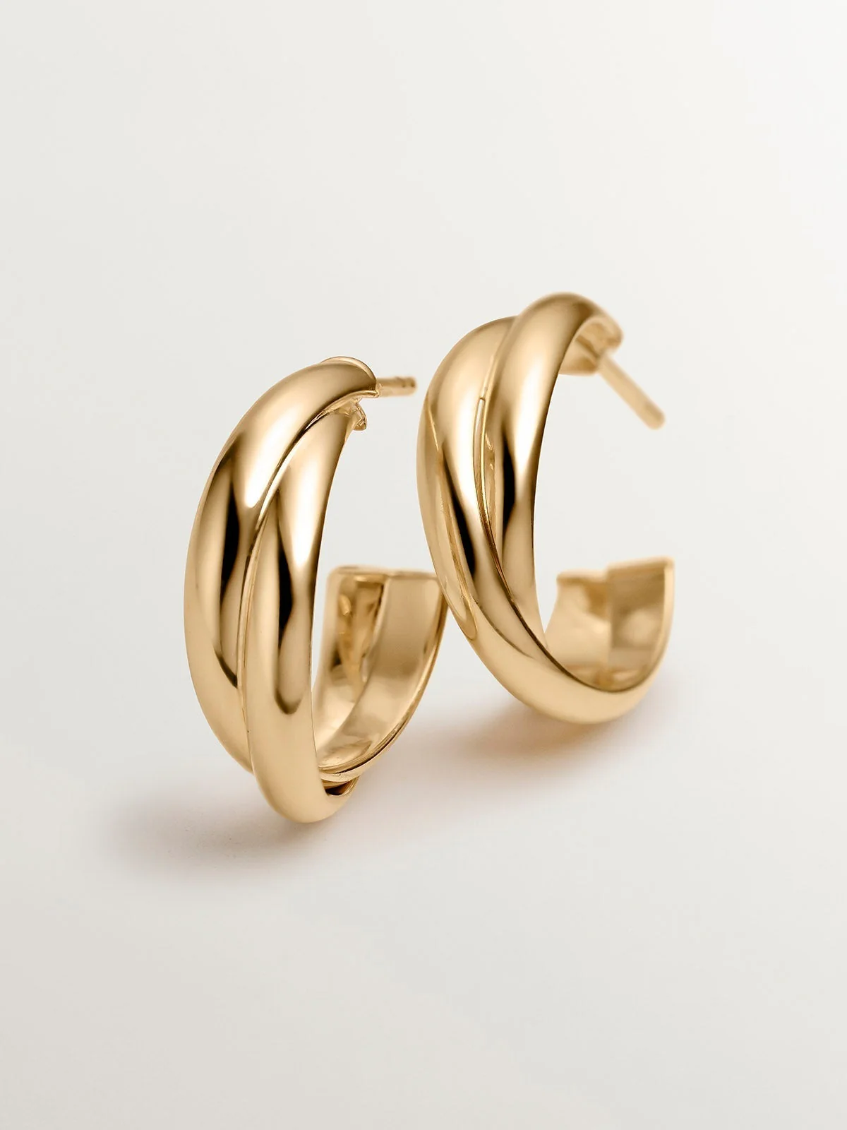 Pendientes de aro doble medianos de plata 925 bañada en oro amarillo de 18K - Image 5