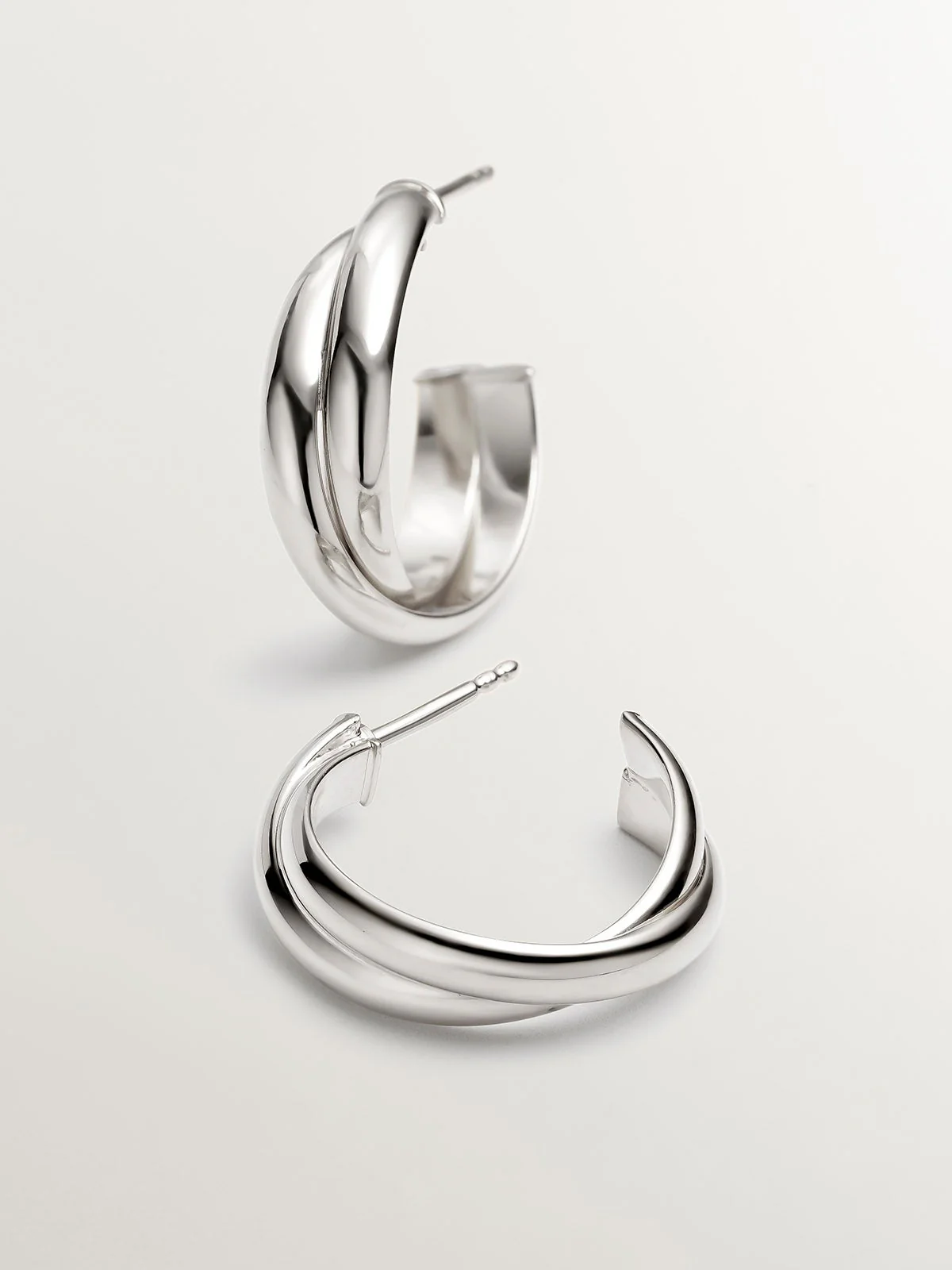 Pendientes de aro doble medianos de plata 925 - Image 3