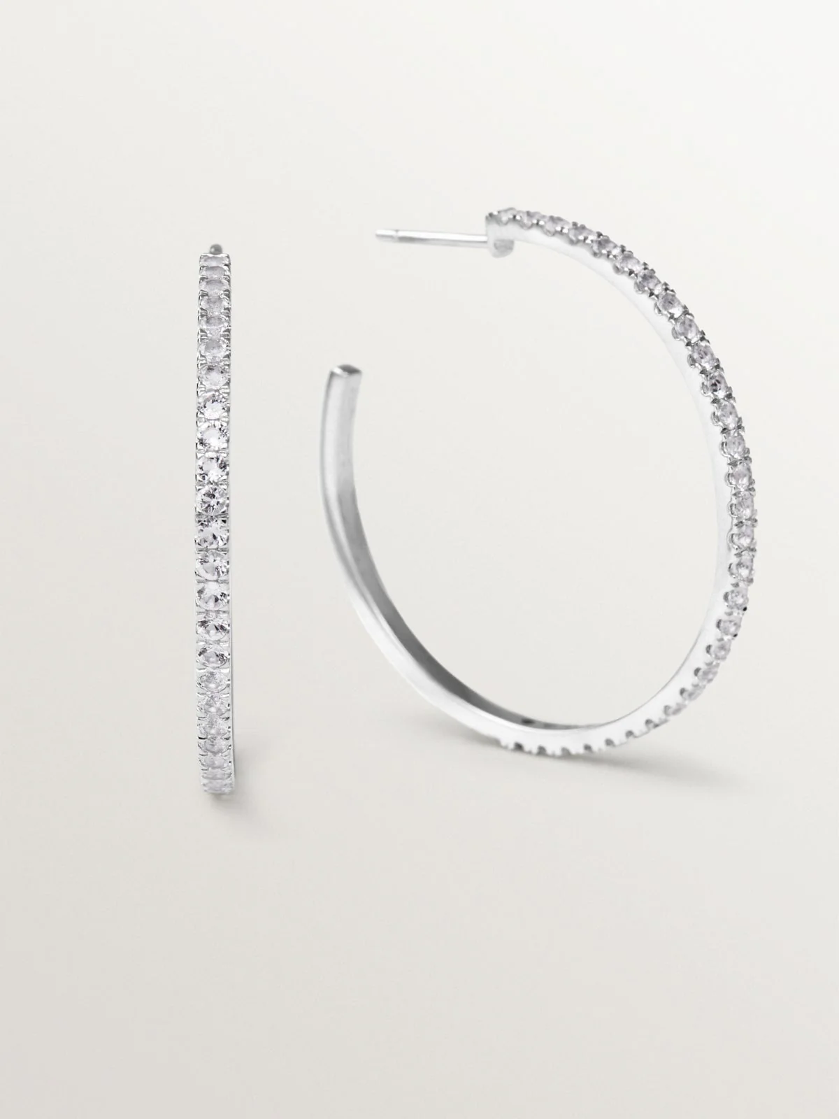 Pendientes de aro grandes de plata 925 con topacios blancos