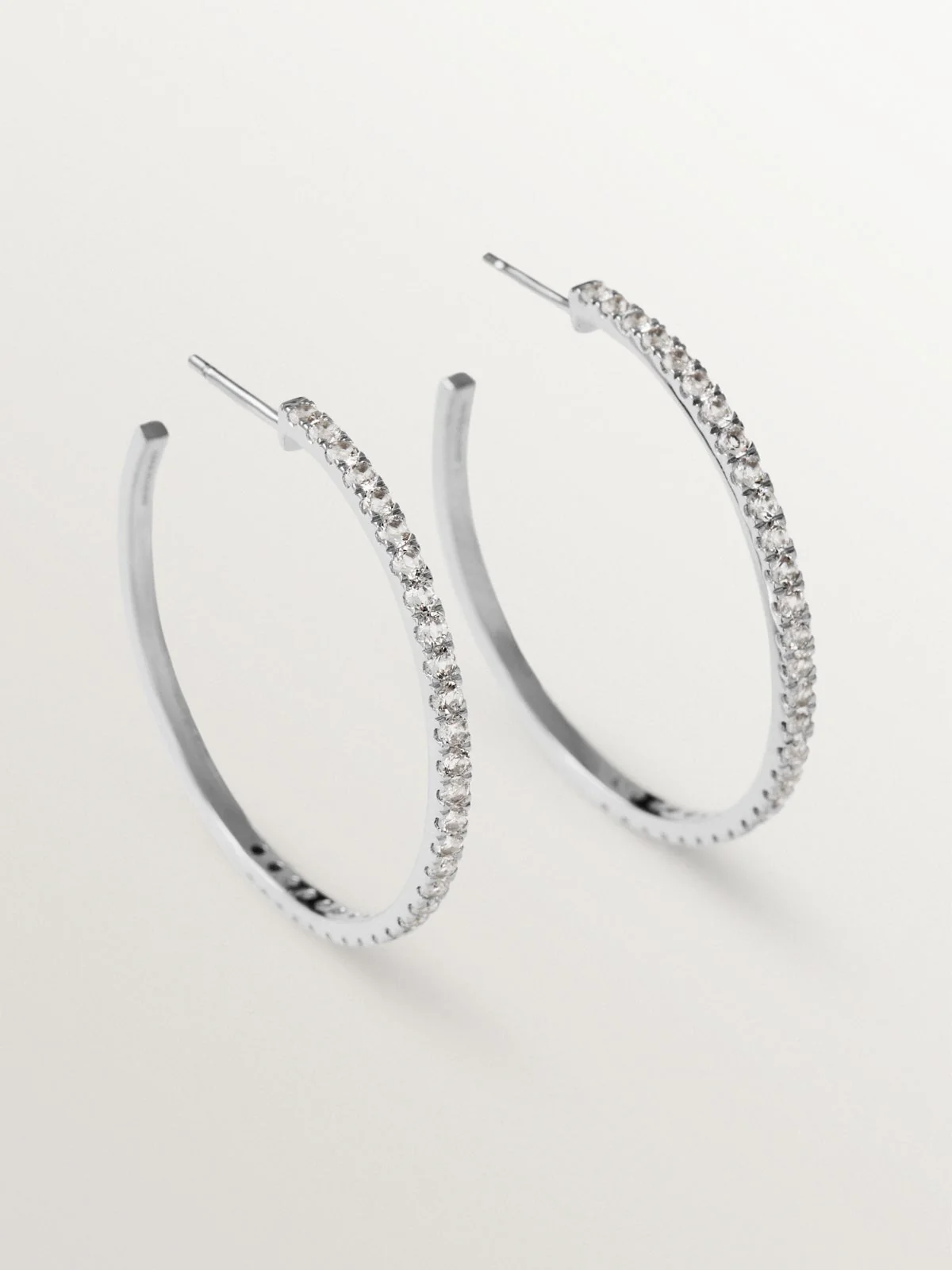 Pendientes de aro grandes de plata 925 con topacios blancos - Image 5