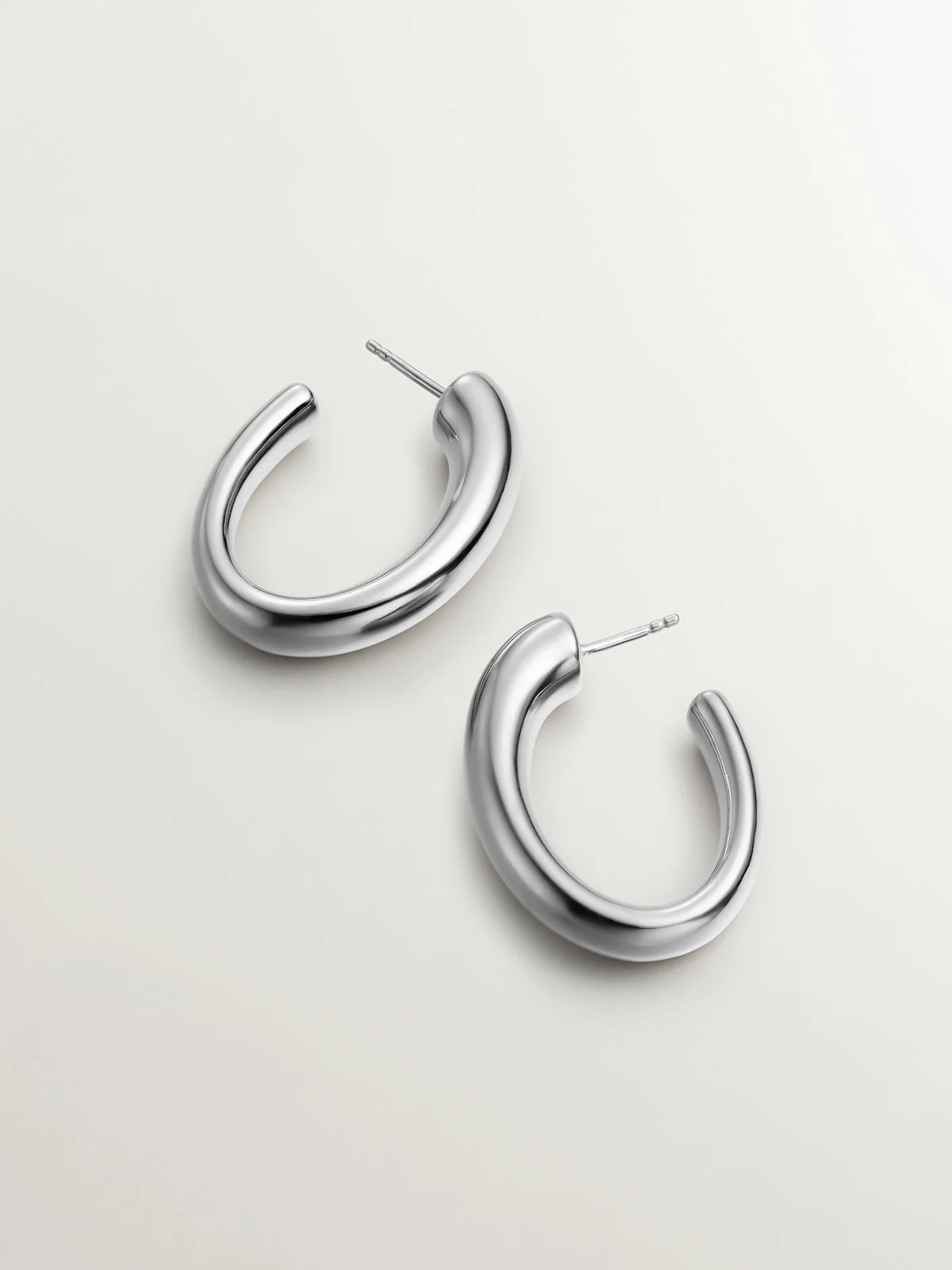 Pendientes de aro grandes y gruesos de plata 925 con forma ovalada - Image 3