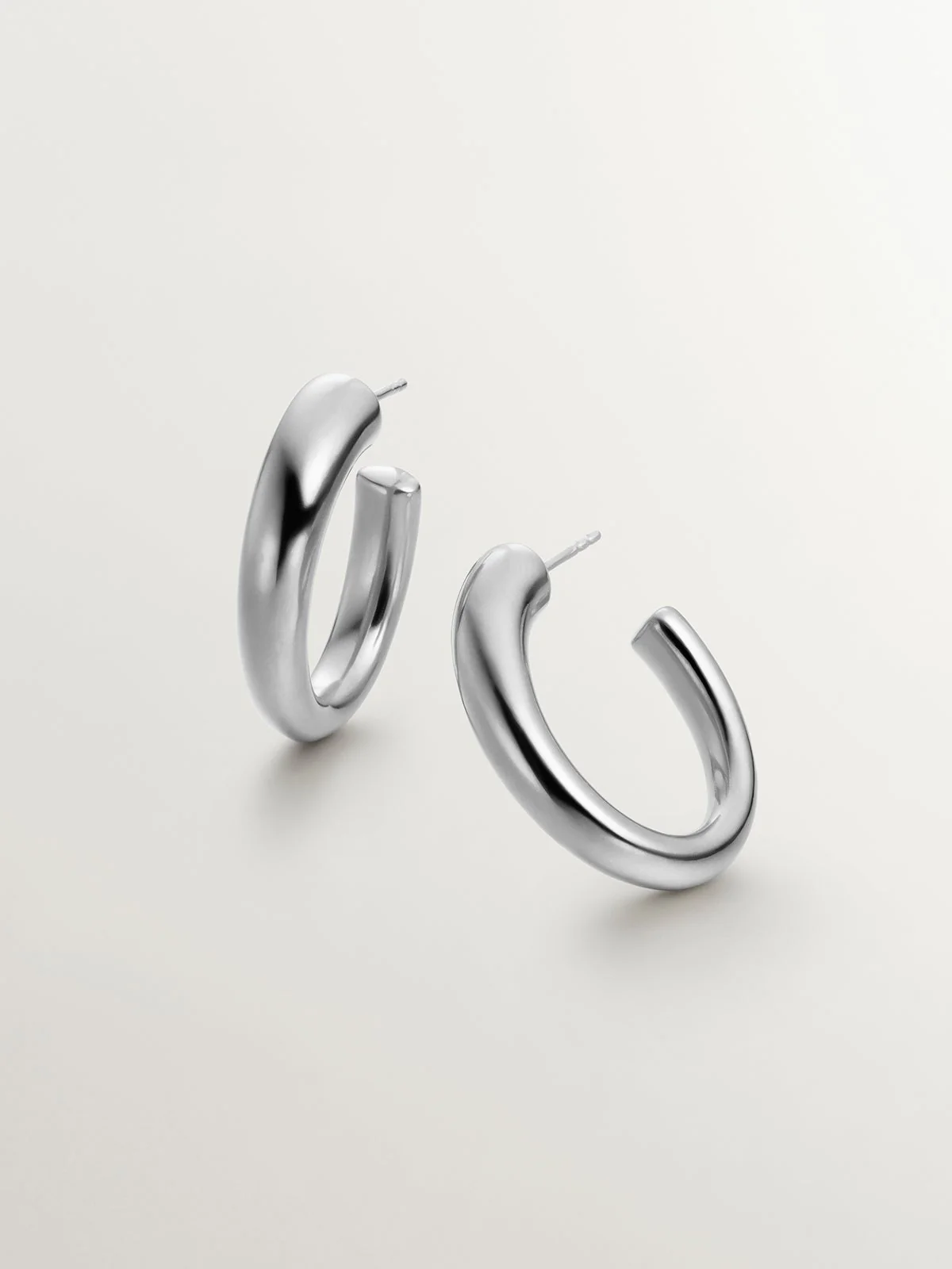 Pendientes de aro grandes y gruesos de plata 925 con forma ovalada - Image 5