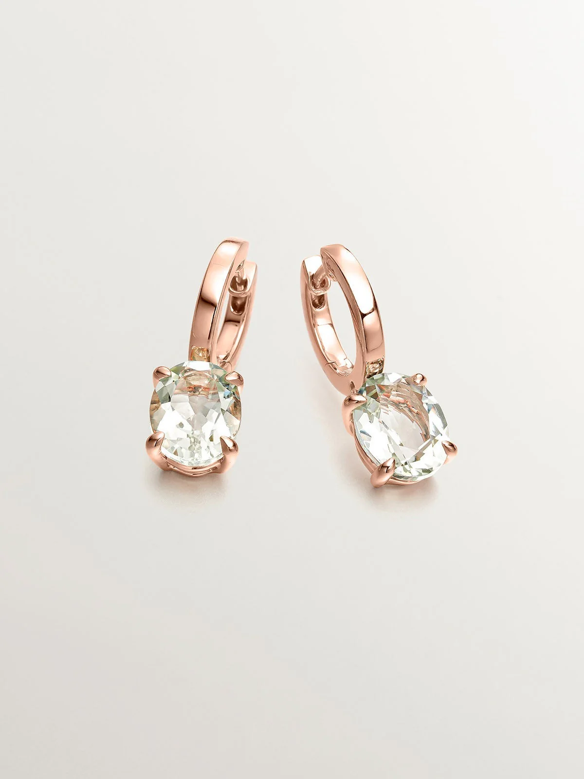 Pendientes de aro medianos de plata 925 bañada en oro rosa de 18K con cuarzo verde