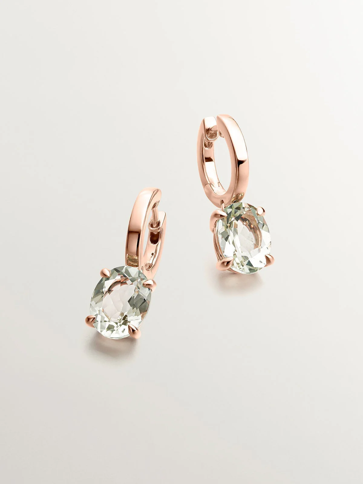 Pendientes de aro medianos de plata 925 bañada en oro rosa de 18K con cuarzo verde - Image 3