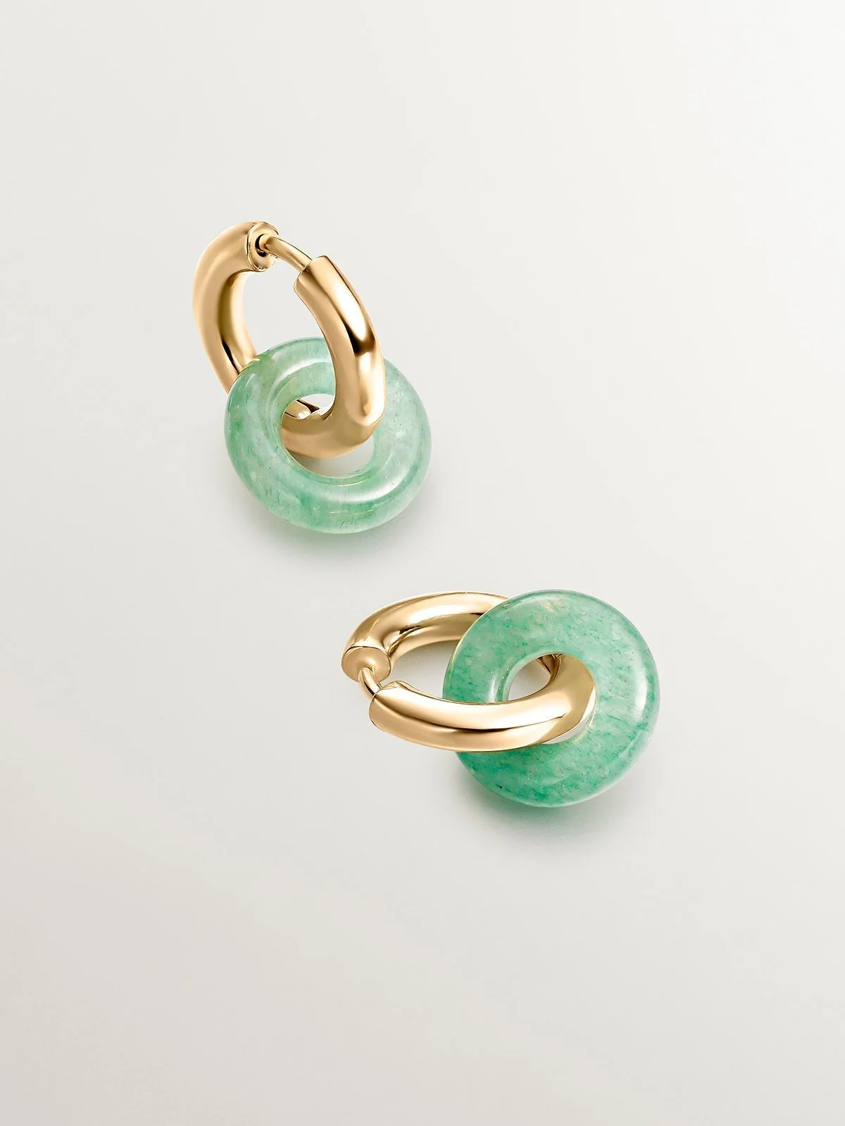 Pendientes de aro pequeños de plata 925 bañada en oro amarillo de 18K con aventurina verde - Image 4