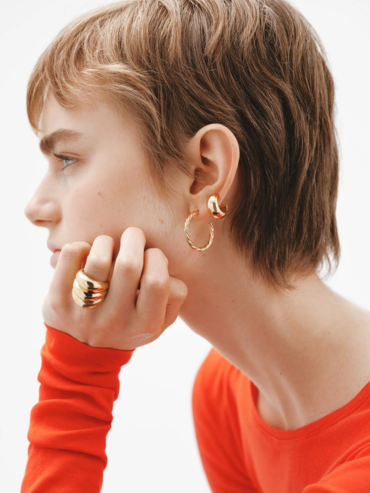 Pendientes de aro pequeños de plata 925 bañada en oro amarillo de 18K - Image 6