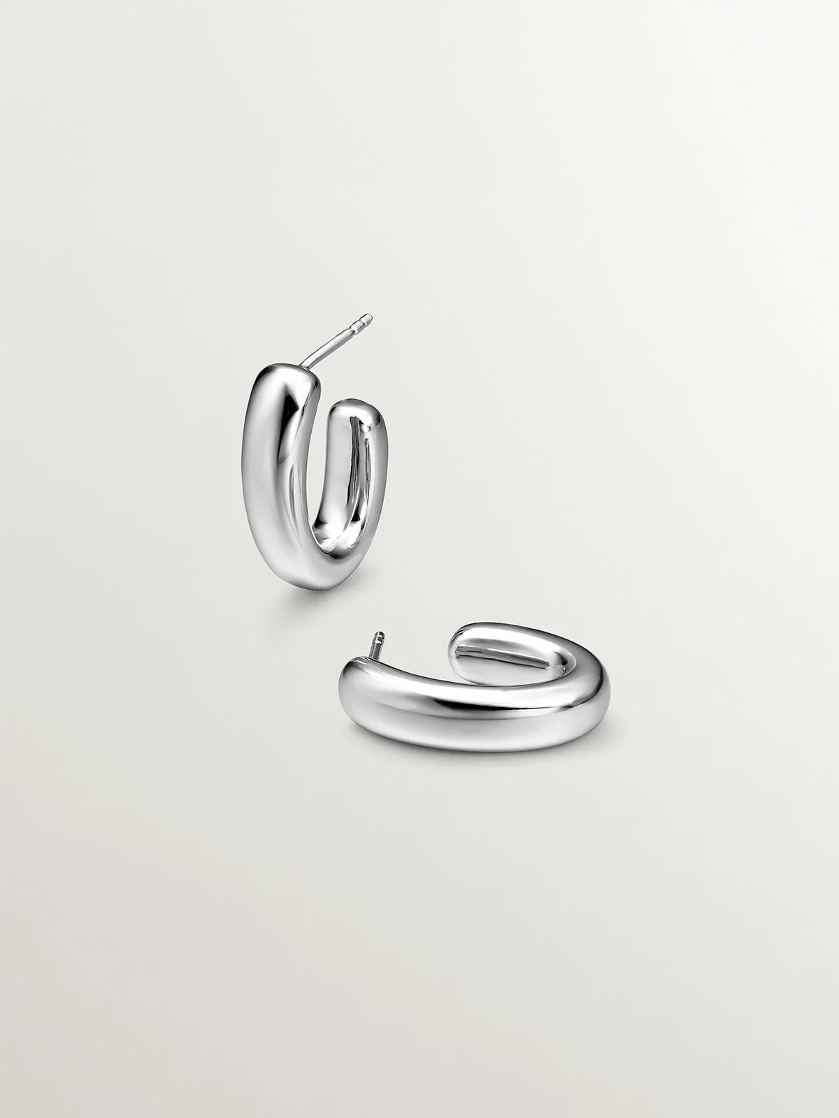 Pendientes de aro pequeños ovalados de plata 925 - Image 3
