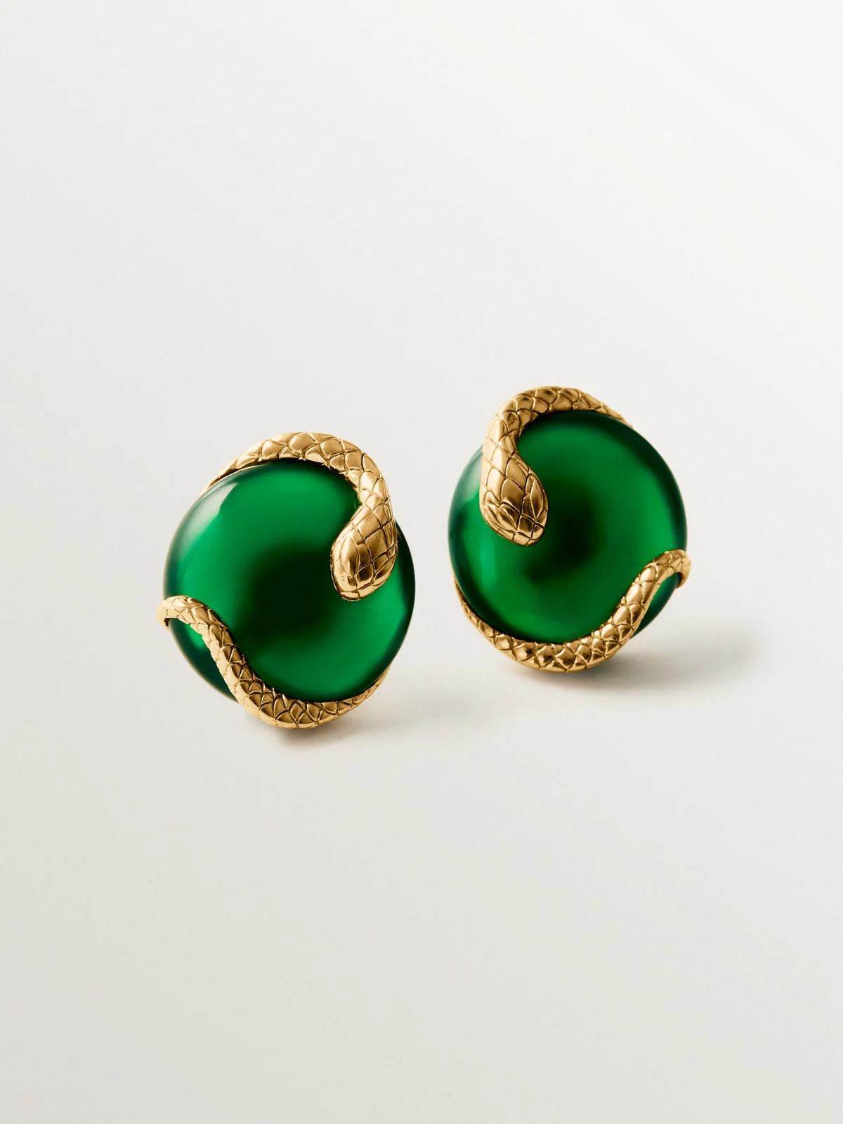 Pendientes de botón de plata 925 bañada en oro amarillo de 18K con ónix verde - Image 5