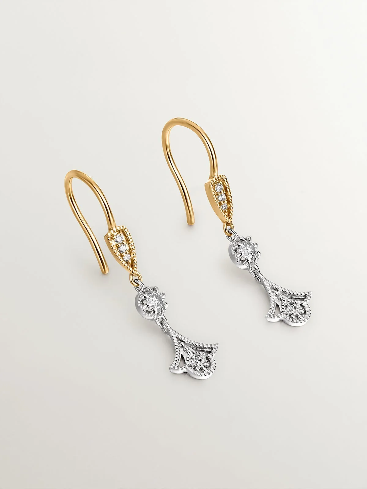 Pendientes de oro blanco y amarillo de 18K con diamantes en talla brillante - Image 3