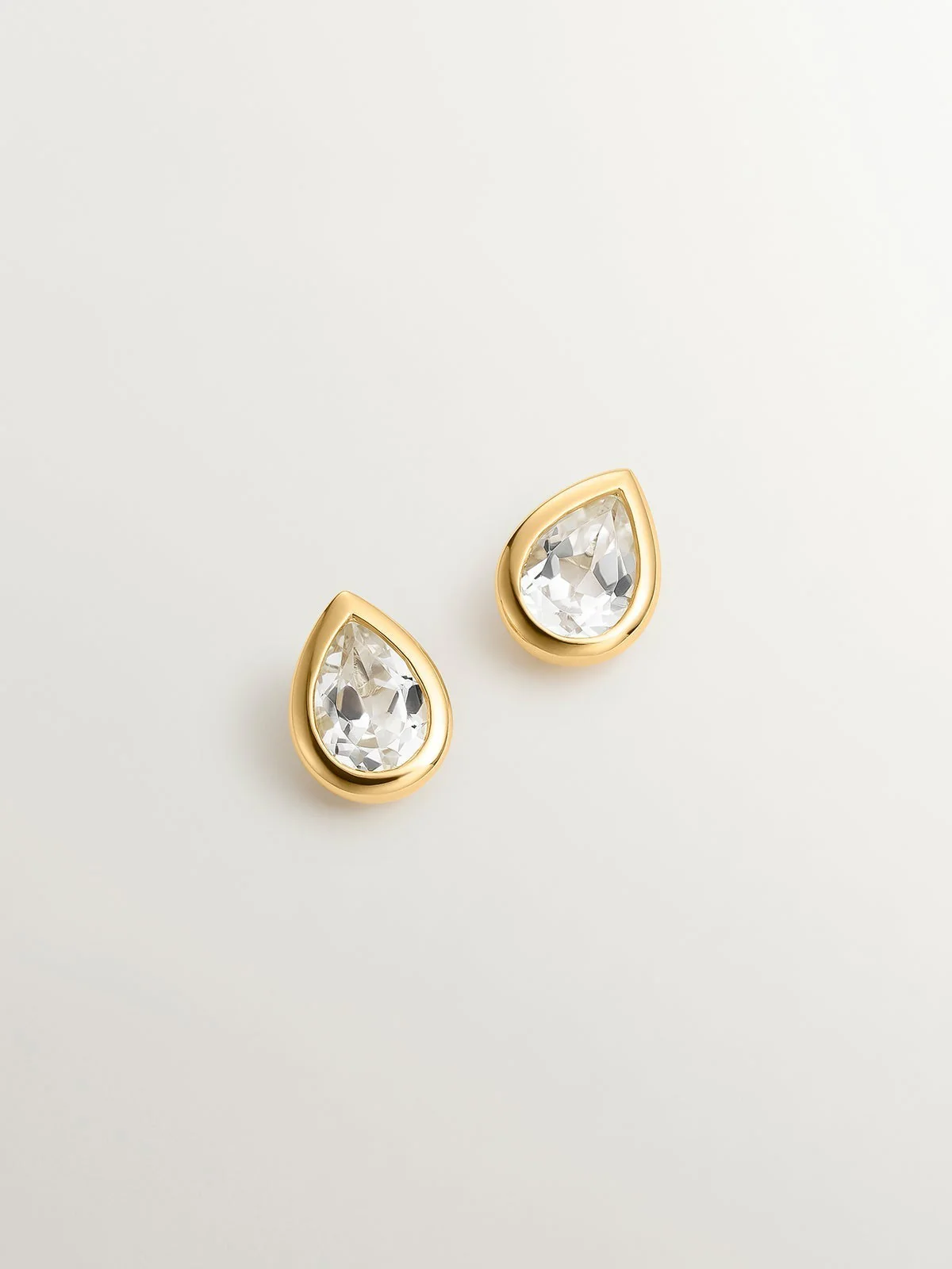 Pendientes de plata 925 bañada en oro amarillo de 18K con 2 topacios blancos