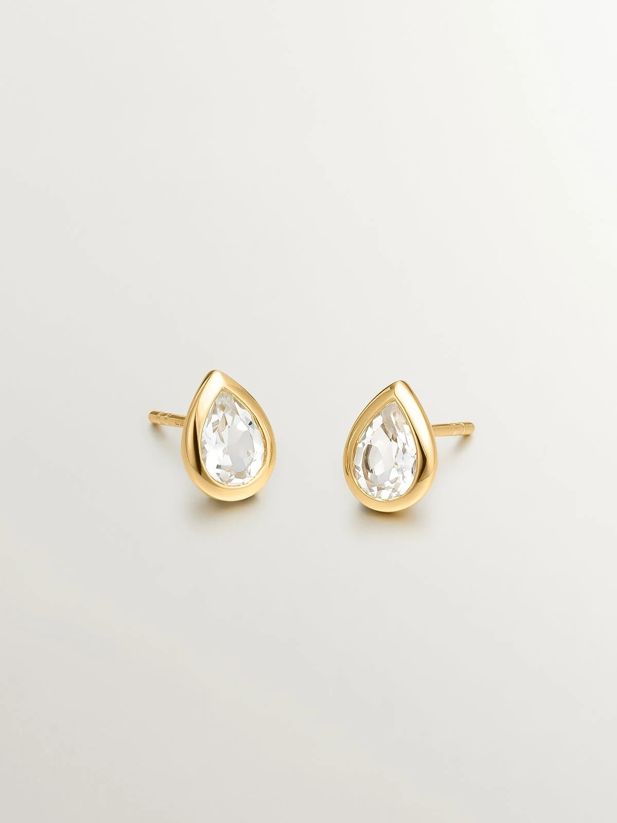 Pendientes de plata 925 bañada en oro amarillo de 18K con 2 topacios blancos - Image 2