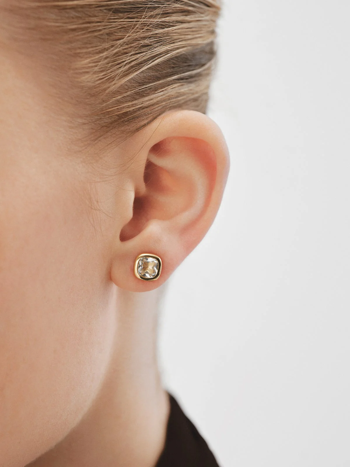 Pendientes de plata 925 bañada en oro amarillo de 18K con 2 topacios blancos - Image 2
