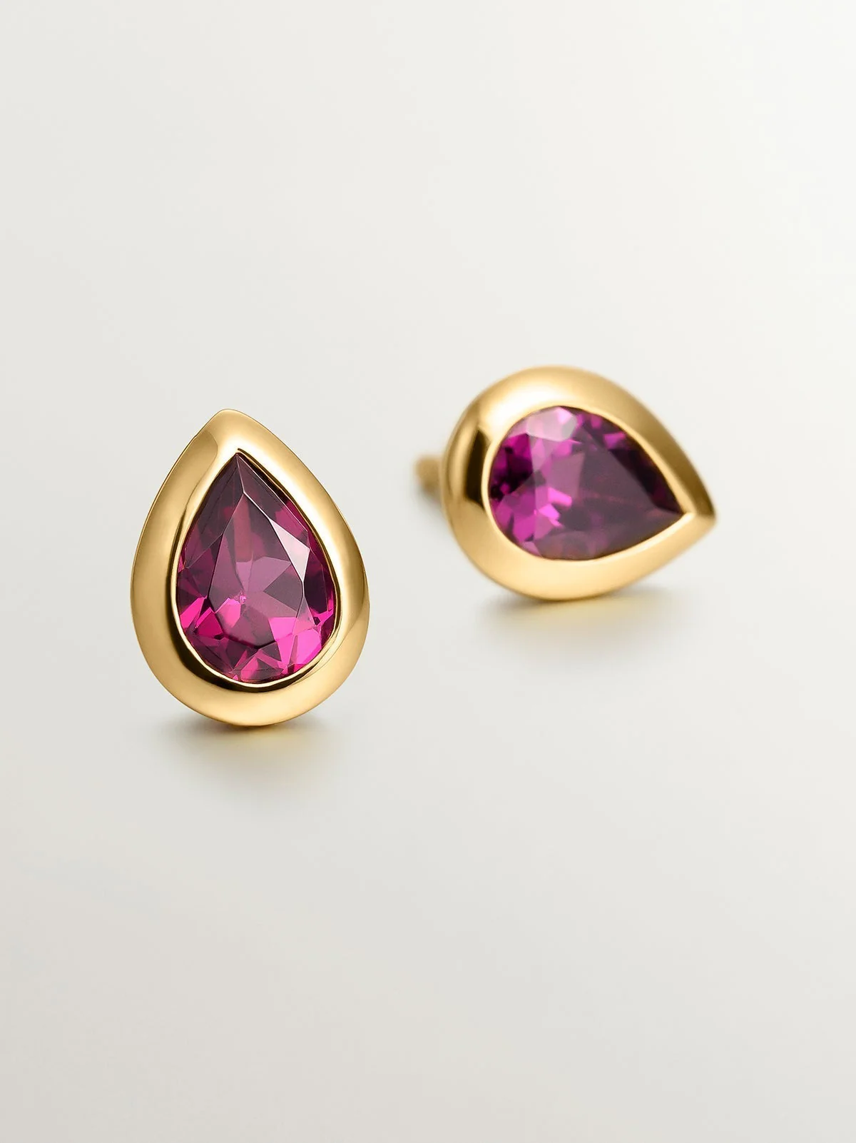 Pendientes de plata 925 bañada en oro amarillo de 18K con rodolitas rosas - Image 3