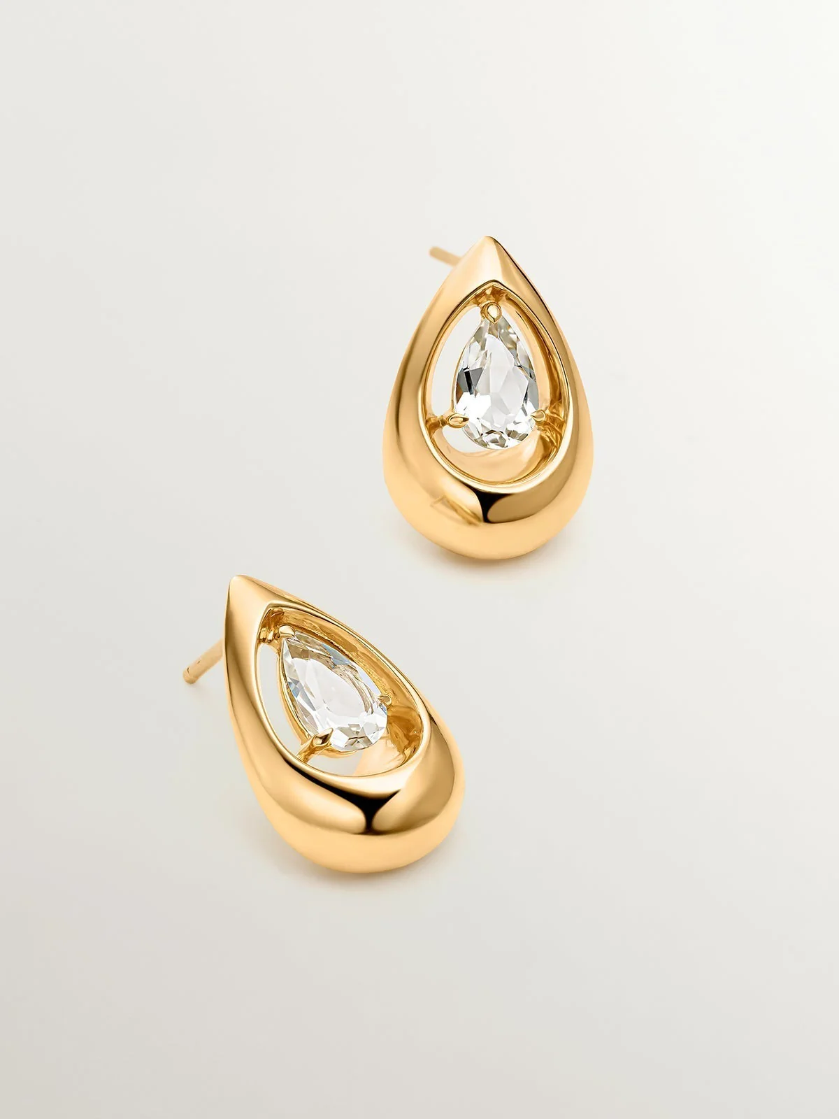 Pendientes de plata 925 bañada en oro amarillo de 18K con topacios blancos - Image 3