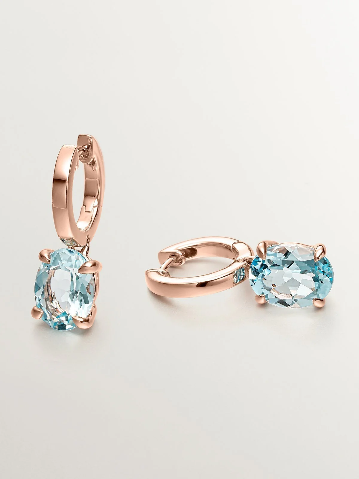 Pendientes de plata 925 bañada en oro rosa de 18K con topacio azul sky - Image 5