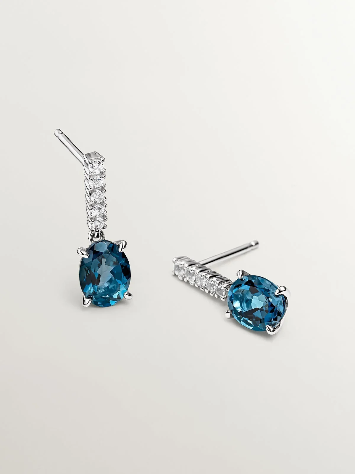 Pendientes de plata 925 con topacios blancos y azul london - Image 3