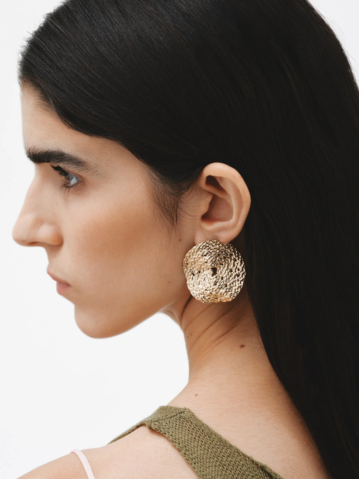 Pendientes grandes de plata 925 bañada en oro amarillo de 18K con textura de mimbre - Image 2