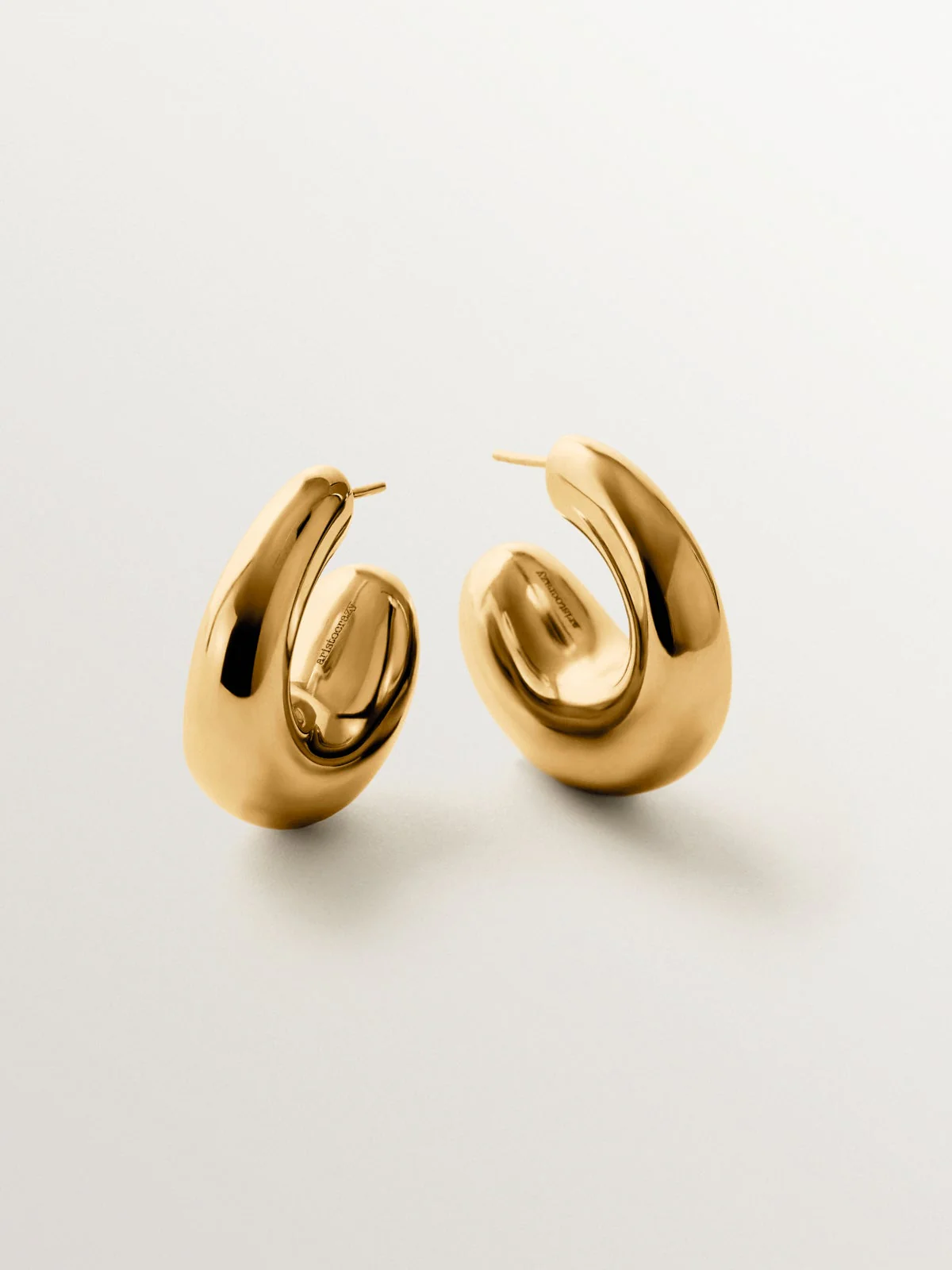 Pendientes gruesos de aro grandes de plata 925 bañada en oro de 18K