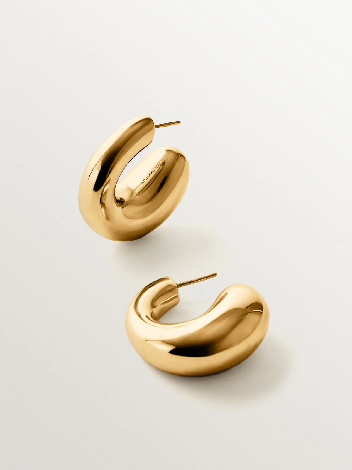 Pendientes gruesos de aro grandes de plata 925 bañada en oro de 18K - Image 3
