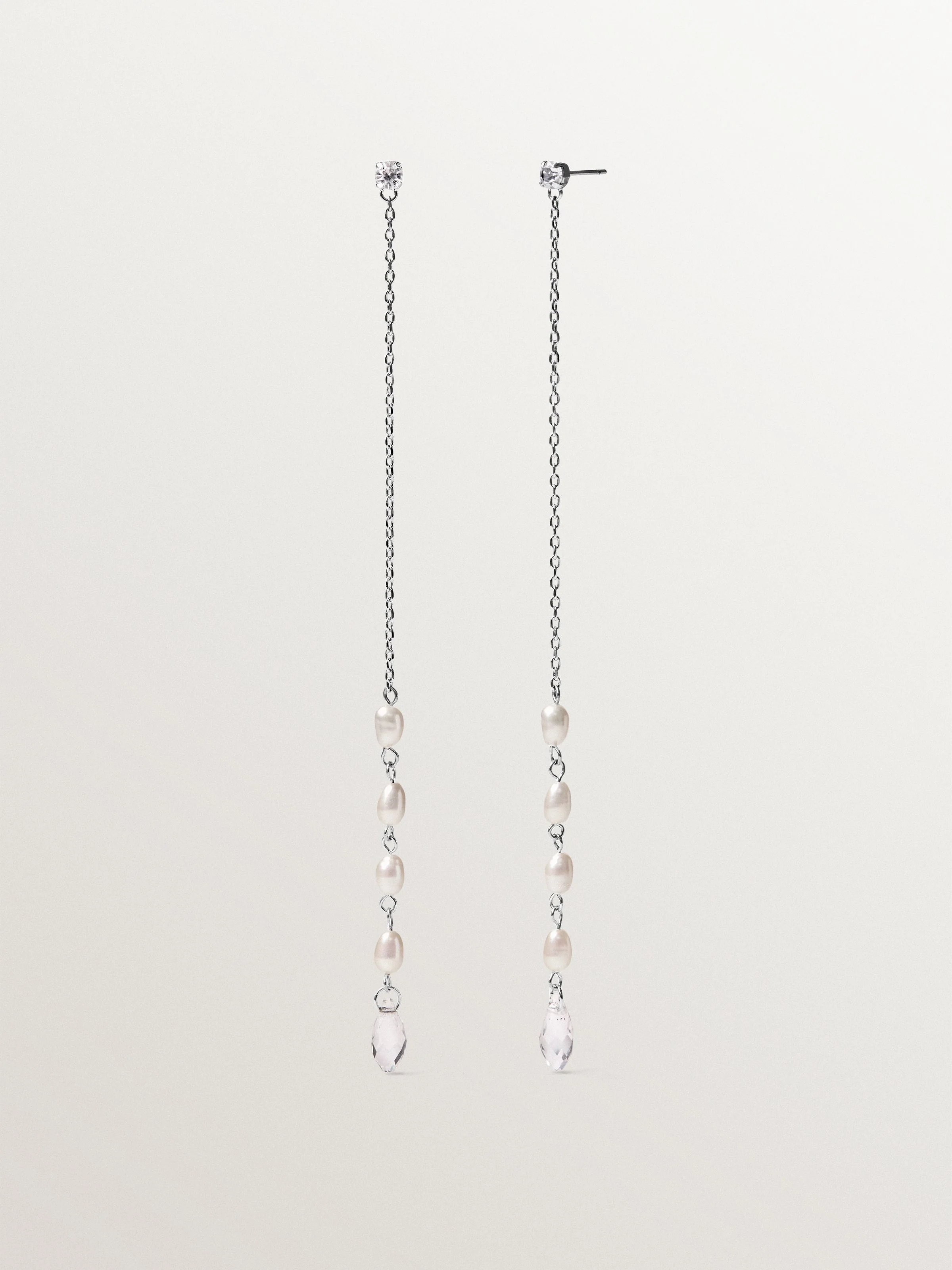 Pendientes largos con perlas barrocas y cristales - Image 3