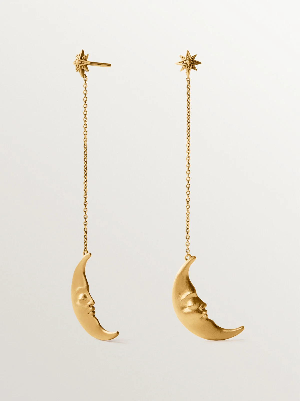 Pendientes largos de plata 925 bañada en oro amarillo de 18K con lunas - Image 3