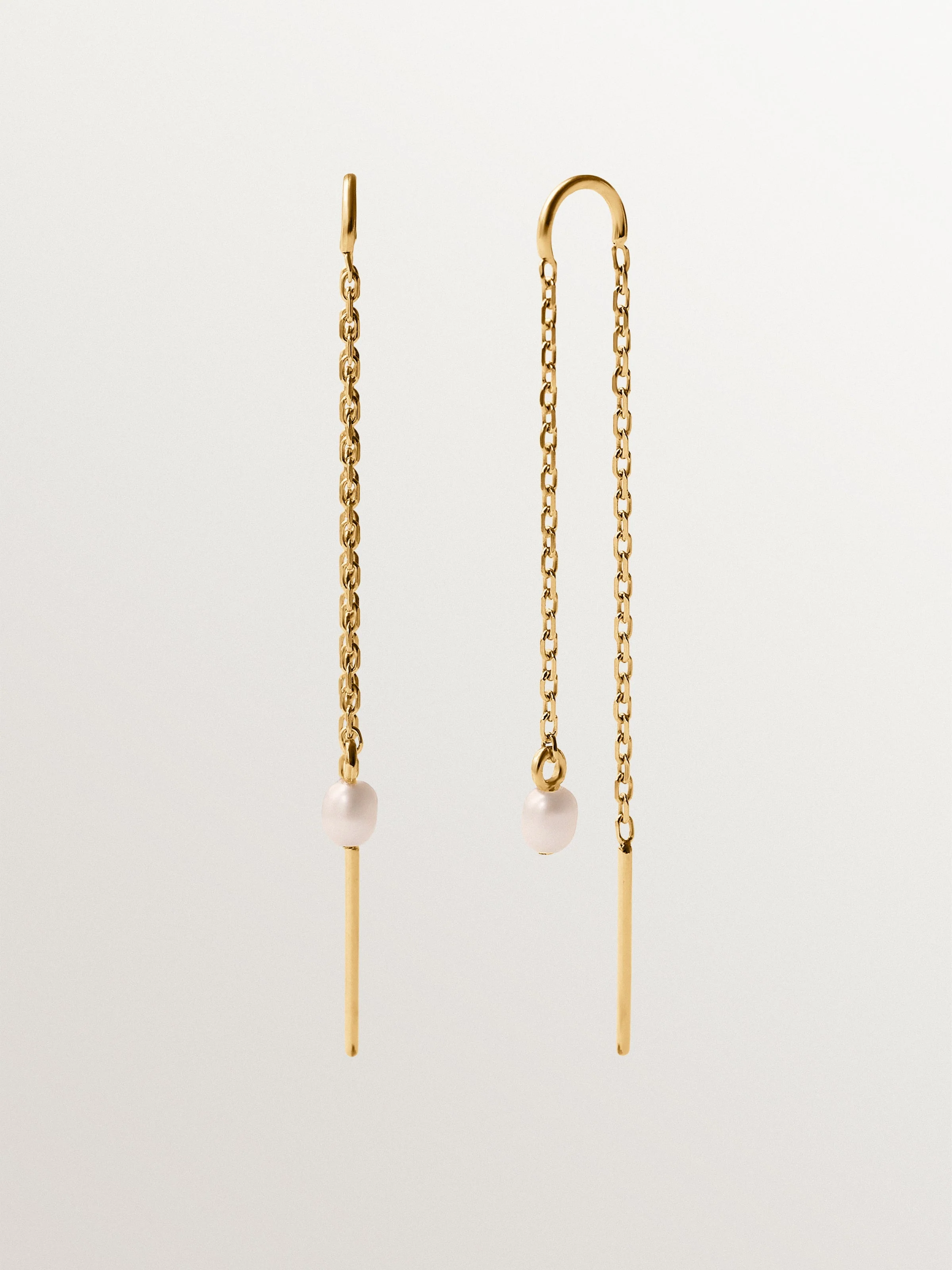 Pendientes largos de plata 925 bañada en oro amarillo de 18K con perlas - Image 3