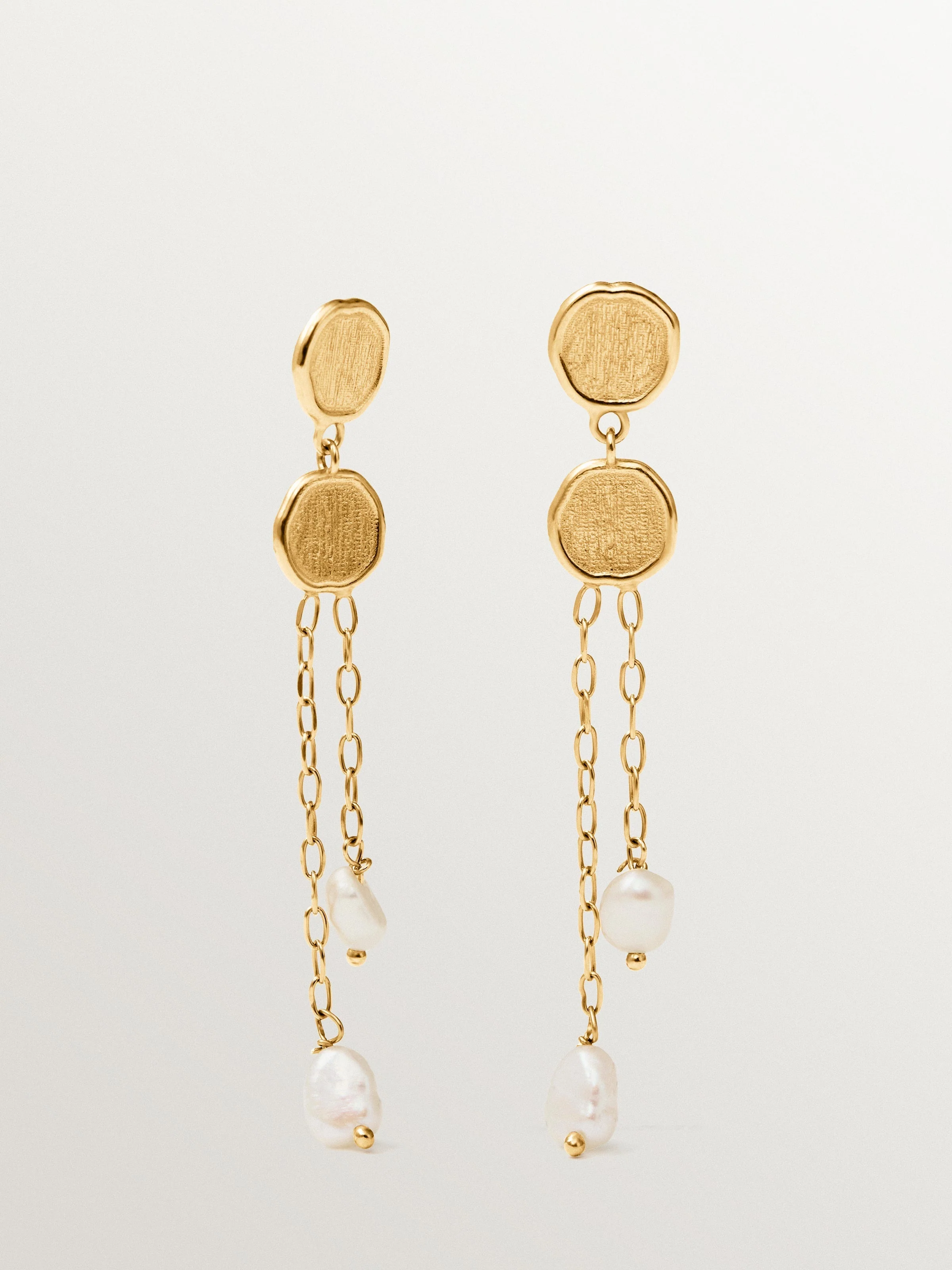 Pendientes largos de plata 925 bañada en oro de 18K con perlas colgantes - Image 3