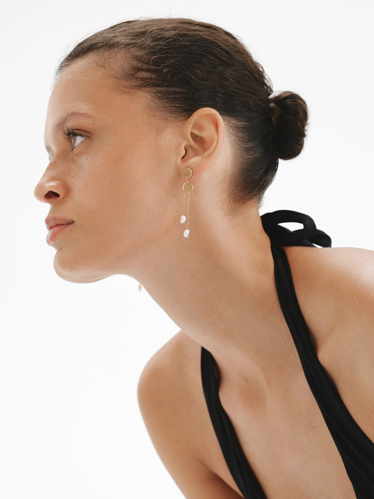 Pendientes largos de plata 925 bañada en oro de 18K con perlas colgantes - Image 4