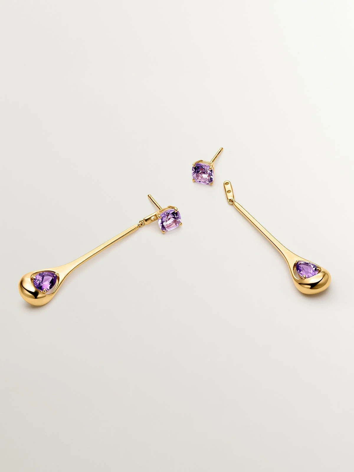 Pendientes largos de plata 925 con amatistas rosas y moradas - Image 3