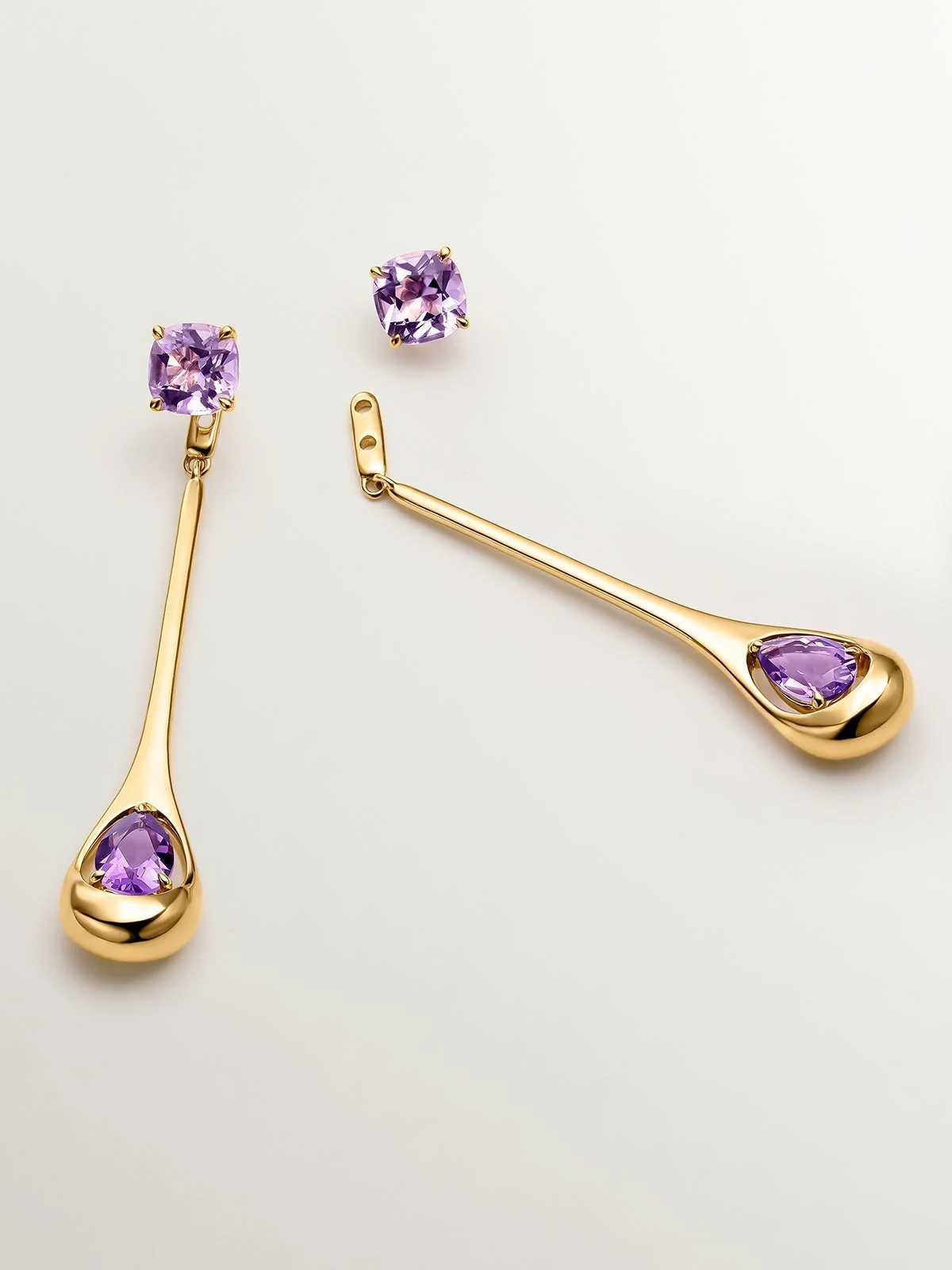 Pendientes largos de plata 925 con amatistas rosas y moradas - Image 5