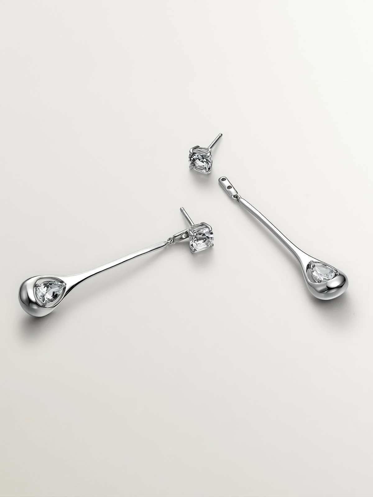 Pendientes largos de plata 925 con topacios blancos - Image 3