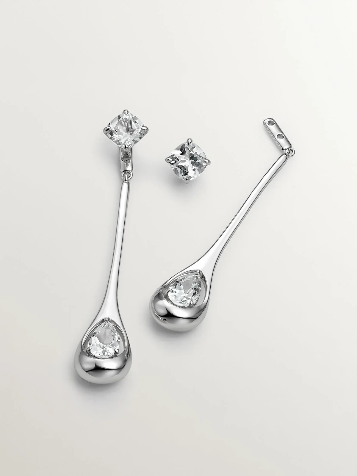 Pendientes largos de plata 925 con topacios blancos - Image 5