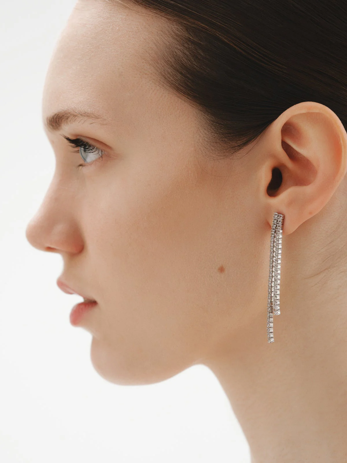Pendientes largos de plata 925 con topacios blancos - Image 2