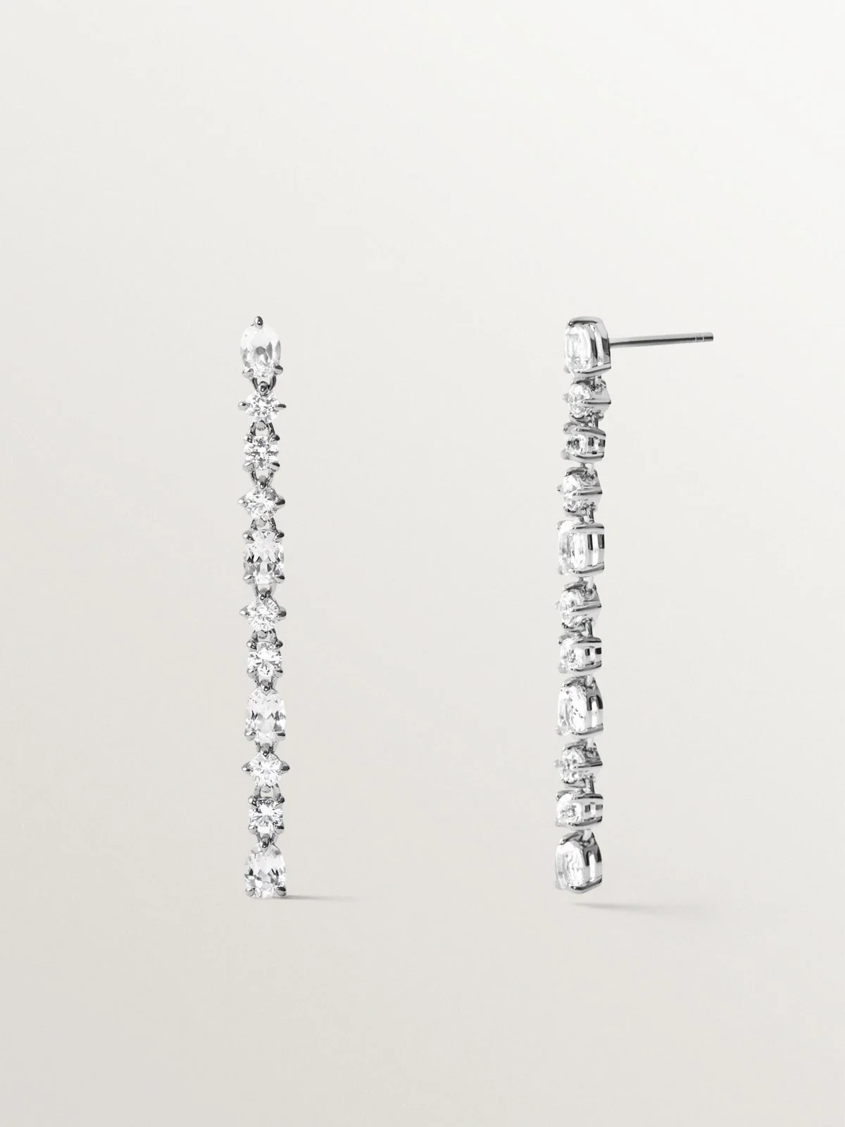 Pendientes largos de plata 925 con topacios blancos