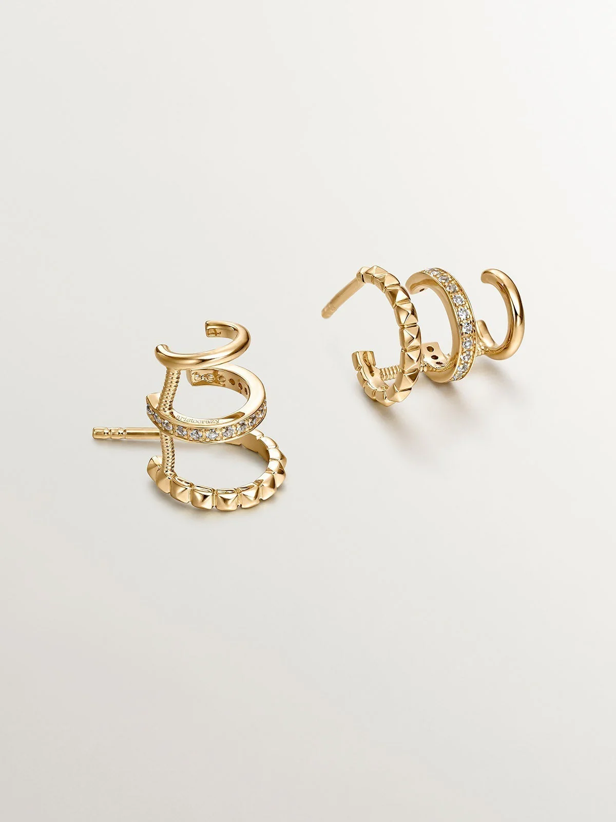 Pendientes trepadores de plata 925 bañada en oro amarillo de 18K con topacios blancos - Image 4