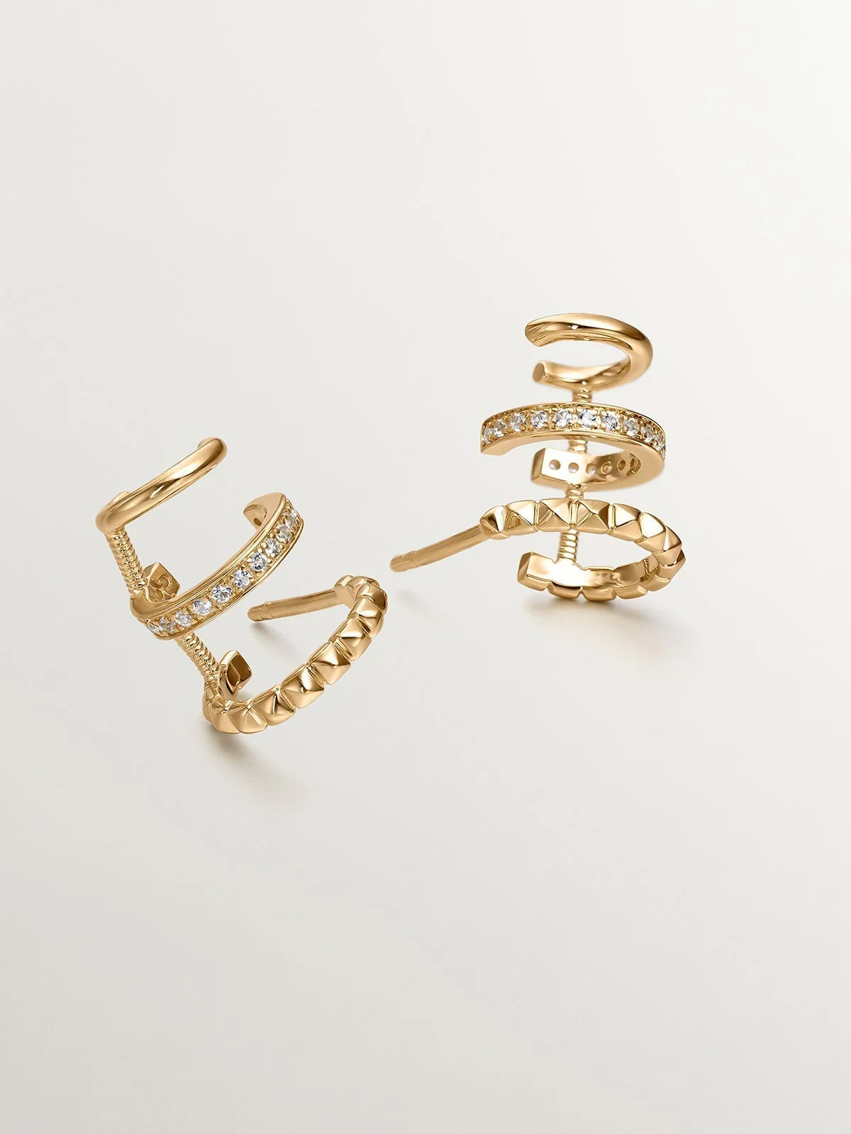 Pendientes trepadores de plata 925 bañada en oro amarillo de 18K con topacios blancos - Image 7