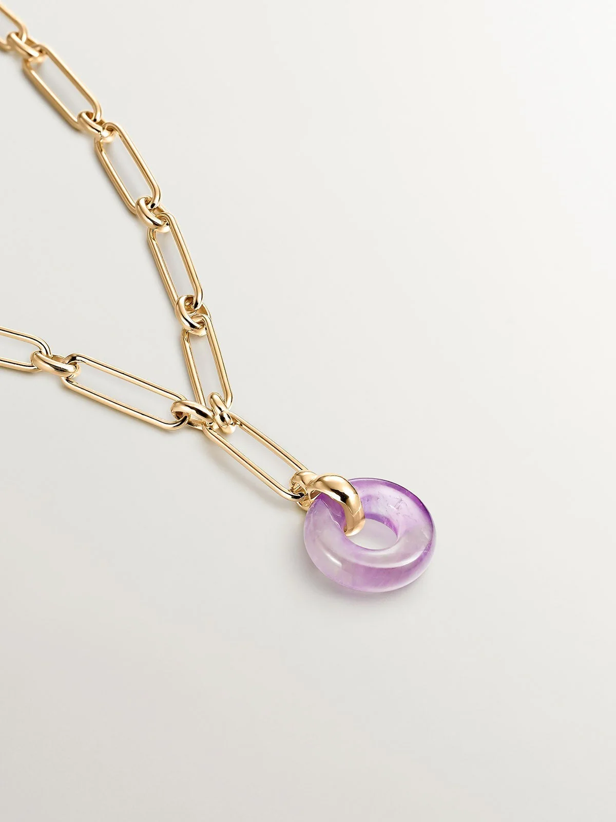 Pulsera de eslabones de plata 925 bañada en oro amarillo de 18K con amatista morada - Image 3